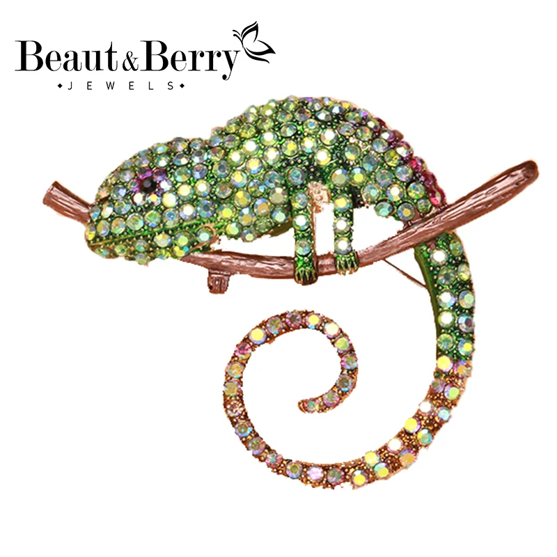 

Beaut&Berry Rhinestone Enamel Gecko Brooches For Women Climbing Tree Lizard Animal Brooch Pins Gifts