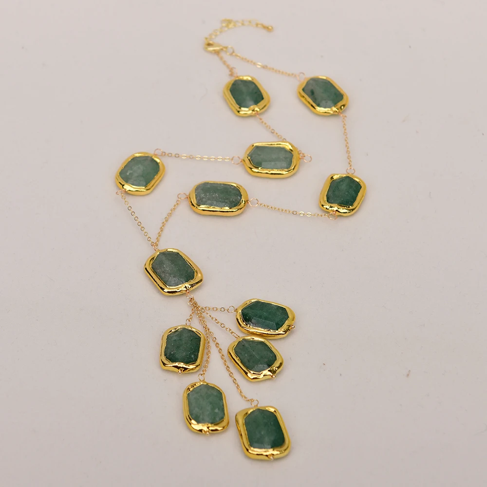 Фото Ожерелье G-G Natural Gems из зеленого клубничного кварца с позолотой 24K, цепочка с камнями, символ удачи, женское украшение №3