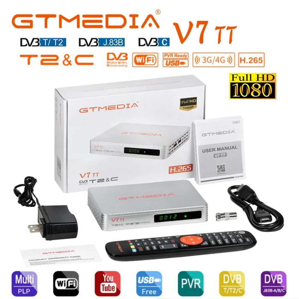 ТВ-приемник GTmedia V7 TT 1080P FHD DVB-T/T2/DVB-C/J.83B H.265 HEVC 10-битный PVR USB Wi-Fi