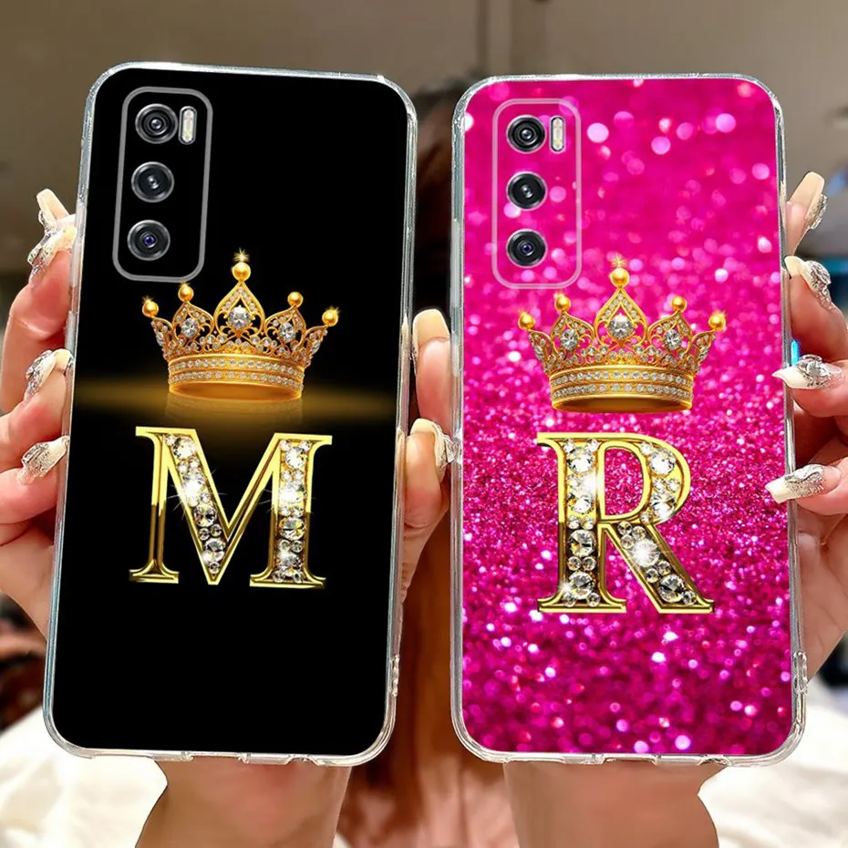 Fashion Crown Initial Letter Case For Vivo V20 SE Soft Silicone Back Cover Cases V20SE V2022 V2023 V2024 V2025
