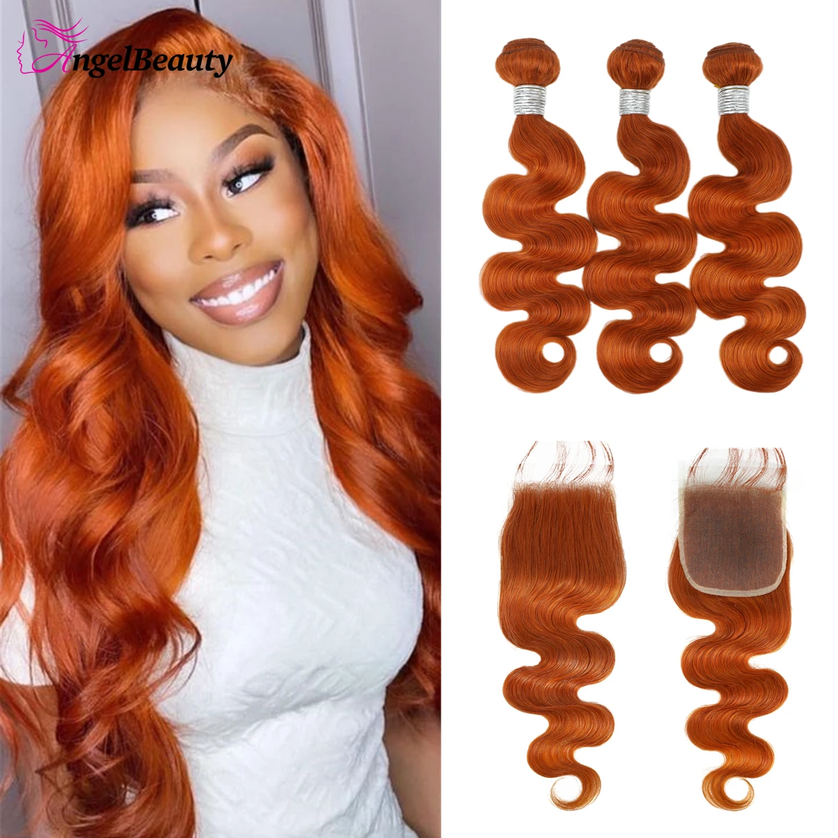 Human Hair Bundles with Closure Ginger Orange Body Wave Bundles With Closure Burnt Orange Brazilian Bundles with Closure Remy