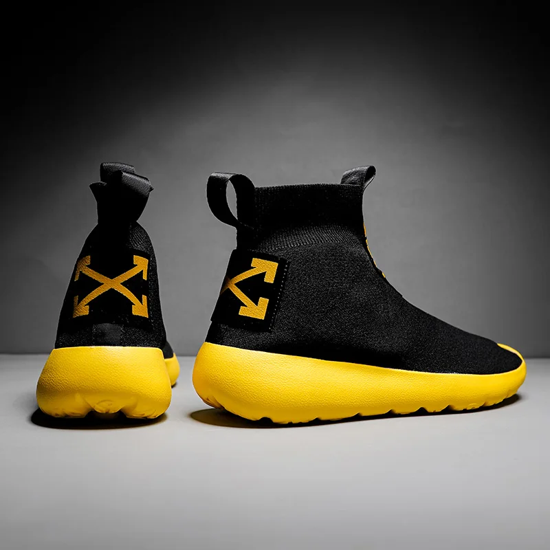 Spring New Yellow Mesh Men's Sock Sneakers Lightweight  Breathable Men Running Shoes Chunky High-top Sport Shoes Man Size 38-45
