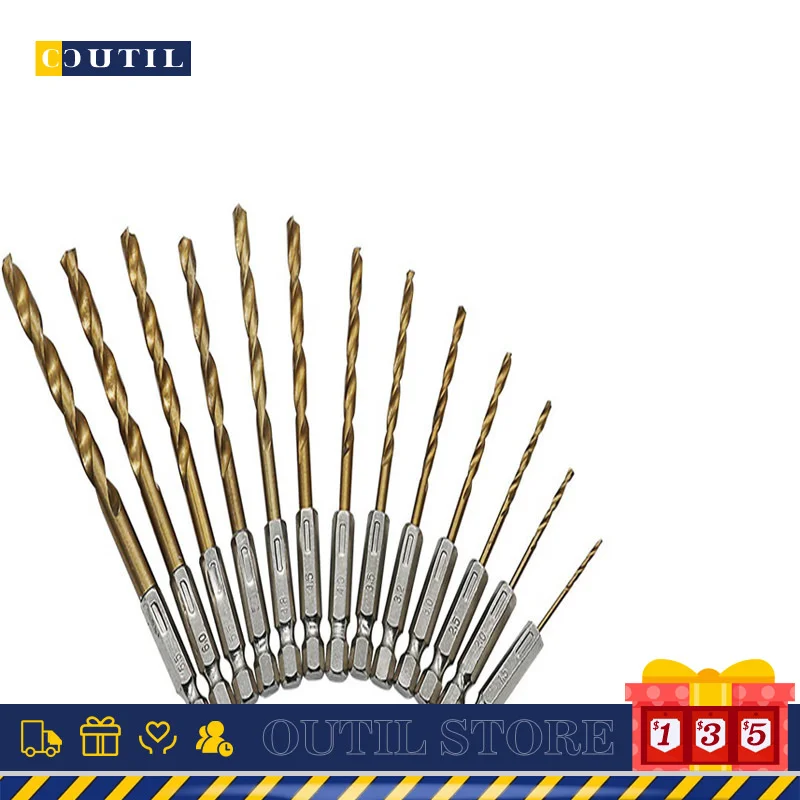 

13pcs 1.5-6.5mm Hexagonal Shank Twist Drill Bit High-speed Steel Electric Screwdriver Bit 6.35mm Shank Electric Screwdriver Bit