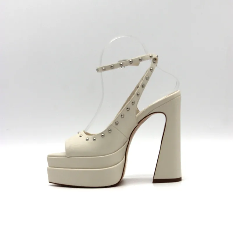 

Riveted Fashion Thick Heel Strap High Heels Super High Heels with Waterproof Platform Pointed Women's Banquet Sandals