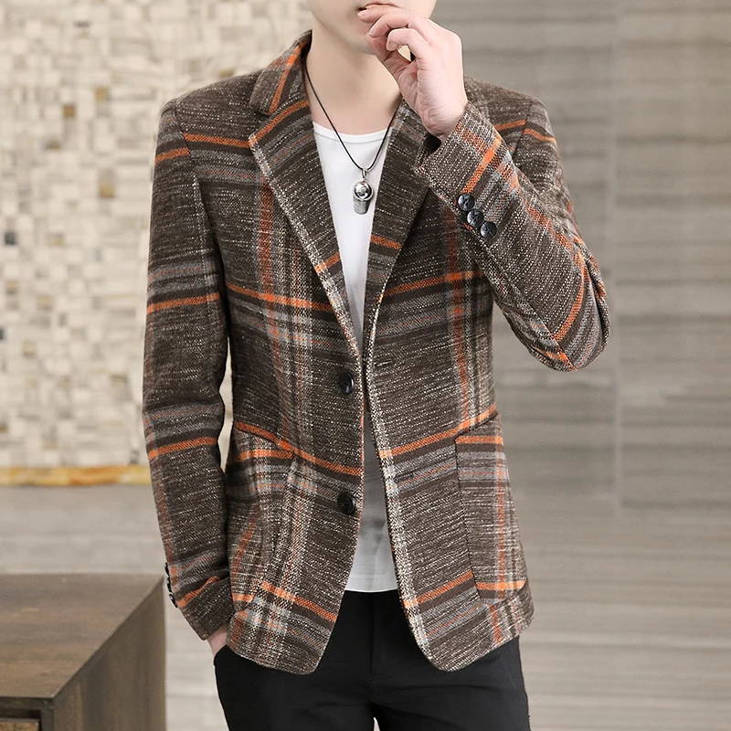 

Men Suit Blazers Jackets 2022 Spring Autumn Plaid Casual Suits Jackets Coats Business Formal Wear Men Slim Fit Blazers Coats