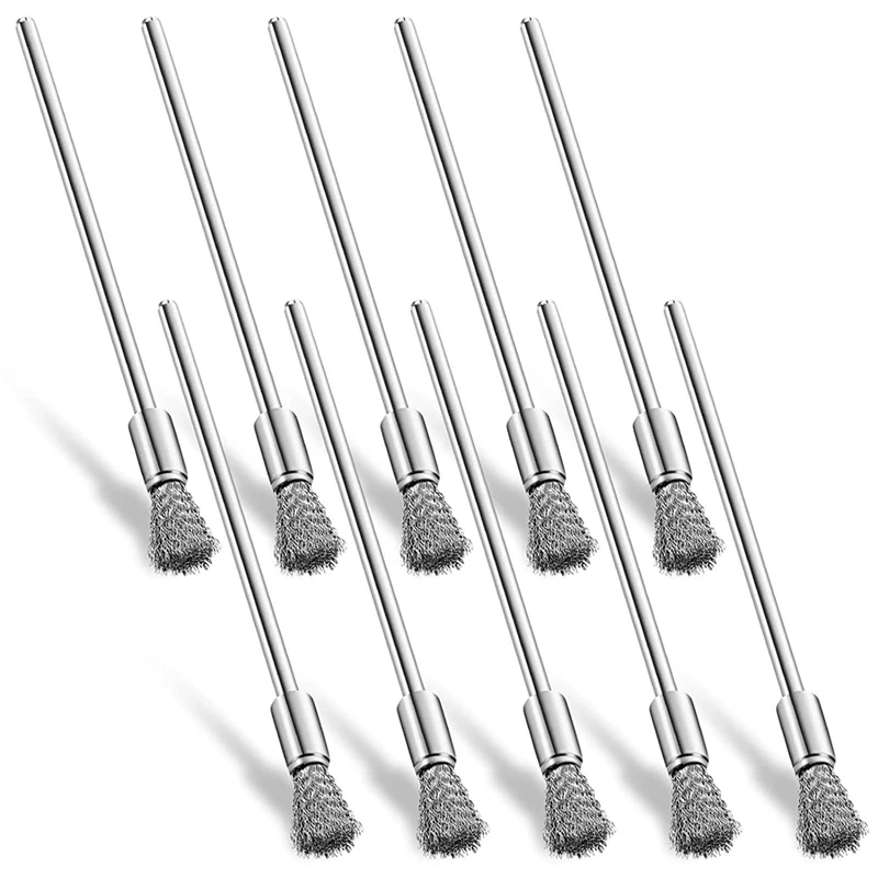 

10 Pcs Cleaning End Brushes Pen 3 Mm Mandrel Rust Paint Removal Bits Polishing Rotary Tool Accessories, 6 Mm End Brush