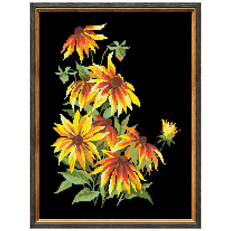 

Набор для вышивки крестиком с изображением дикой хризантемы, Набор для вышивки крестиком, черный холст, 18 карат, 14 карат, 11 карат, рукоделие «сделай сам»