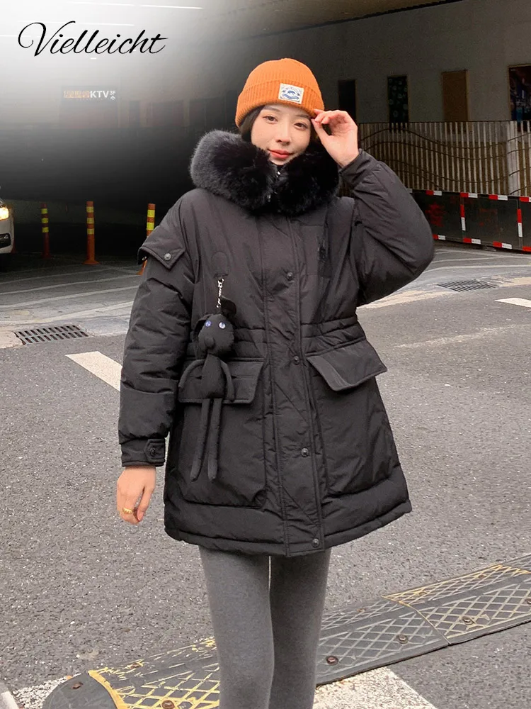 Vielleicht Women Oversized Loose Fur Hooded Female Winter Long Sleeve Jacket Outwear Parka Women 2022 Autumn Winter Coat Clothes