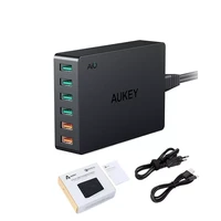 aukey pa t11 6 usb port 60w fast wall charger eu us uk plug charging station qualcomm quick charge 3 0 desktop charger