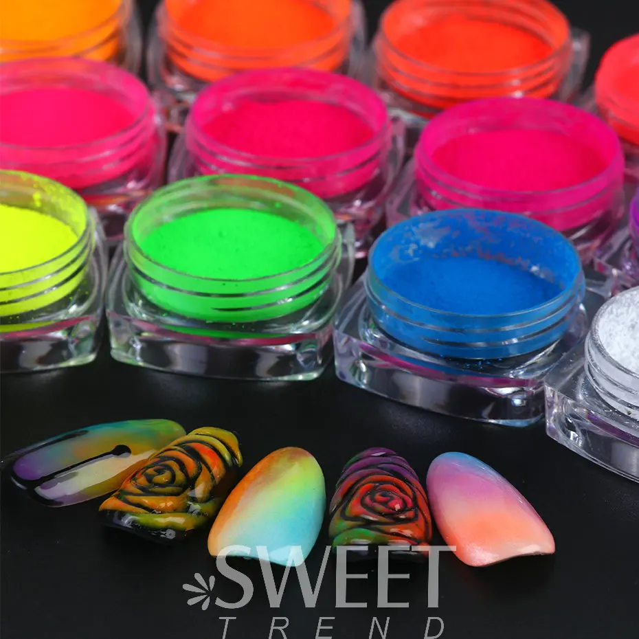 1 Set Neon Nail Powder Glitter Fluorescent UV Reactive Chrome Pigment Rubbing On Nails Dust DIY Gel Polish Manicure Tools JIYE-1 images - 6