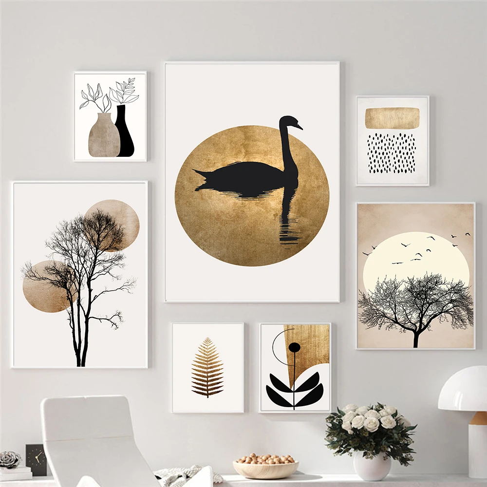 

Абстрактный постер в скандинавском стиле с изображением растений Солнца и Луны, роскошное украшение для дома, Современное украшение для до...