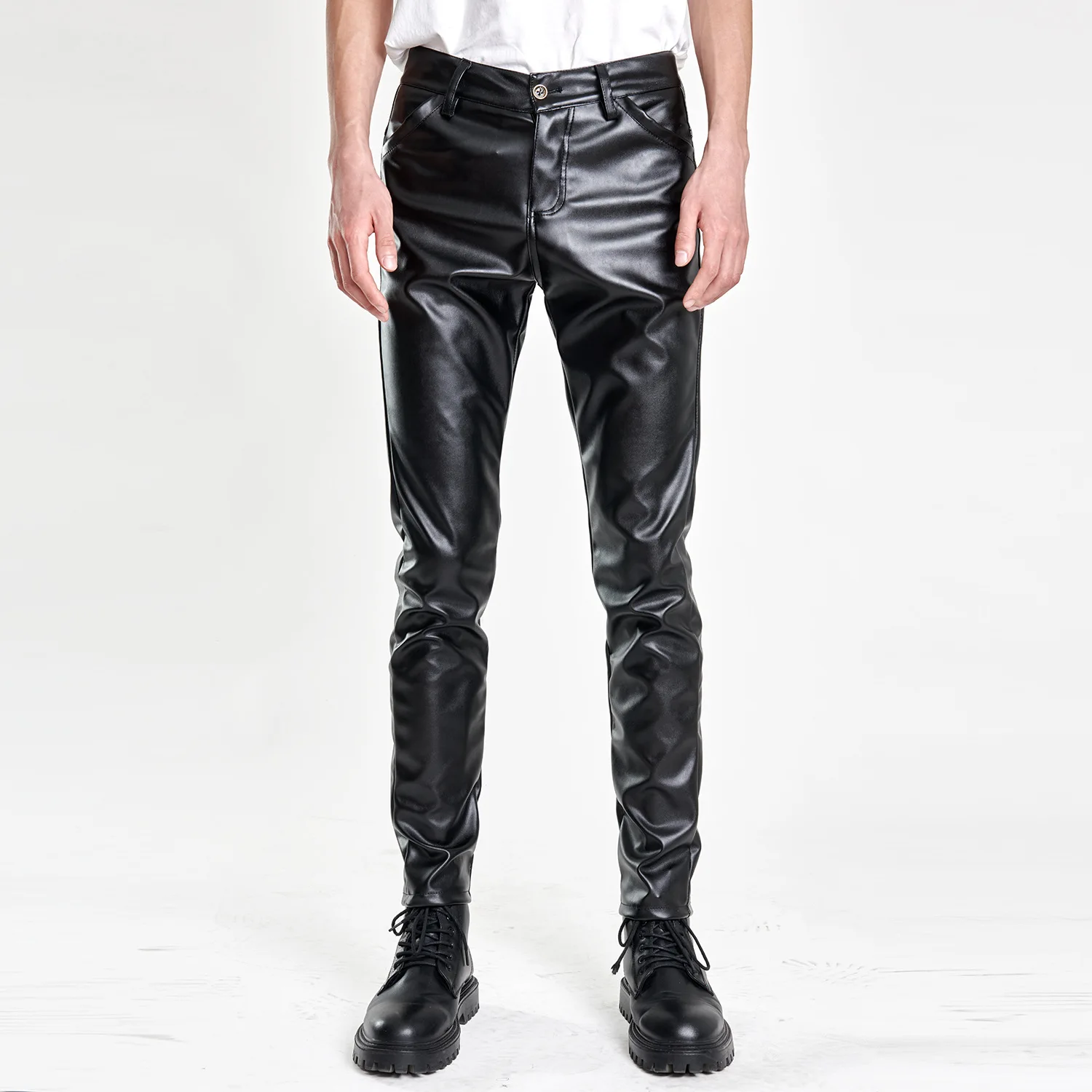 Faux Leather Pants Men Black Gold White Thin PU Leather Trousers Brand Men Clothing  leather pants men  mens leather pants
