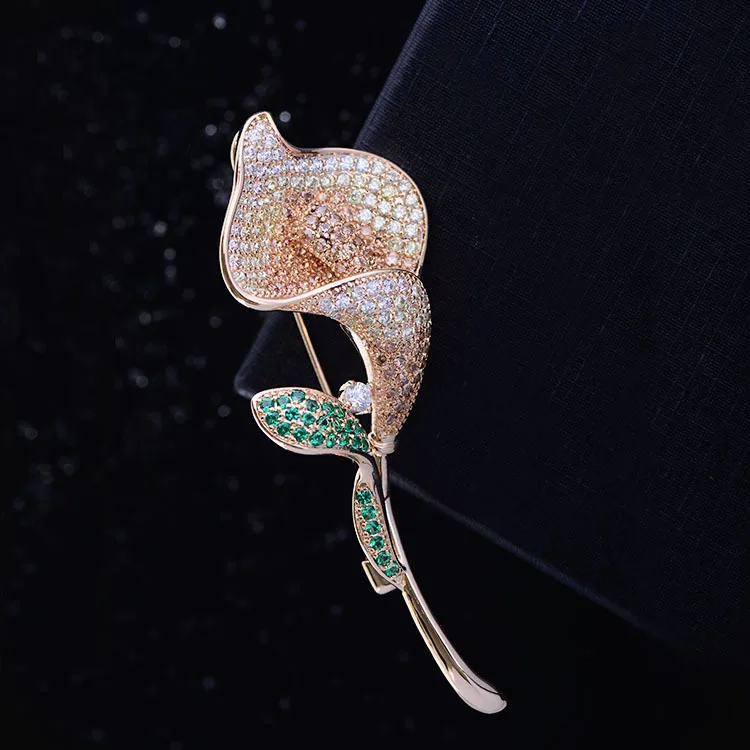 

New zircon tulip brooch female fashion temperament elegant