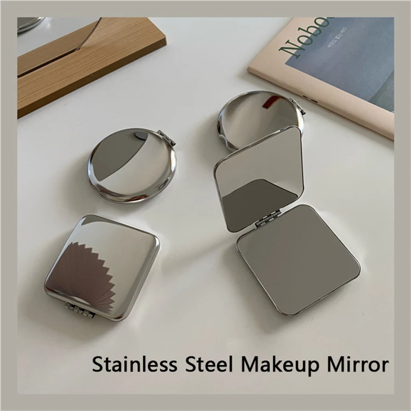 Ins портативное простое двухстороннее зеркало для макияжа из нержавеющей стали