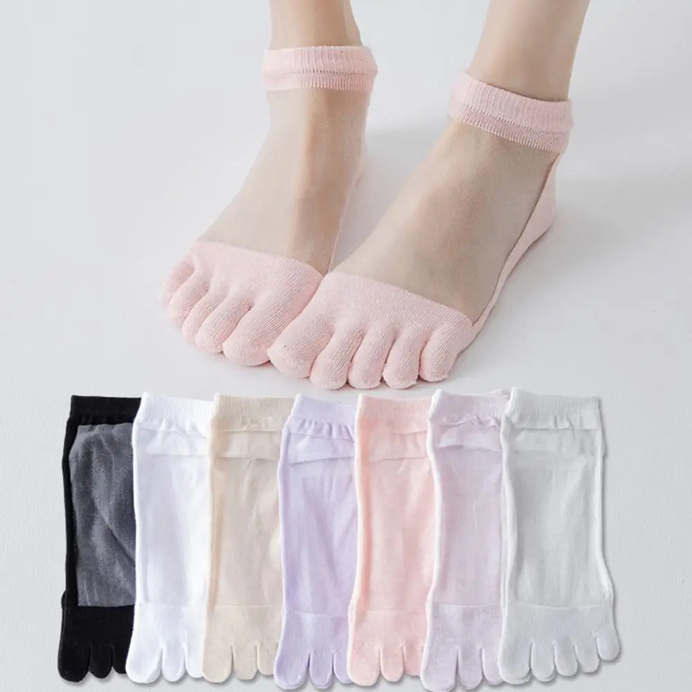 

Summer Glass Silk Socks Women Girl Five Fingers Short Socks Invisible Mesh Split Toe Socks Thin Transparent Socks Female Hosiery