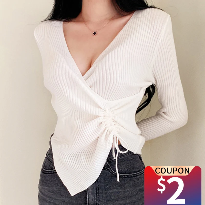 

Women T-shirts Sexy V Neck Long Sleeve Off Shoulder Lady T Shirt Cotton Plain Women Crop Tops Basic Tees Undershirt Autumn