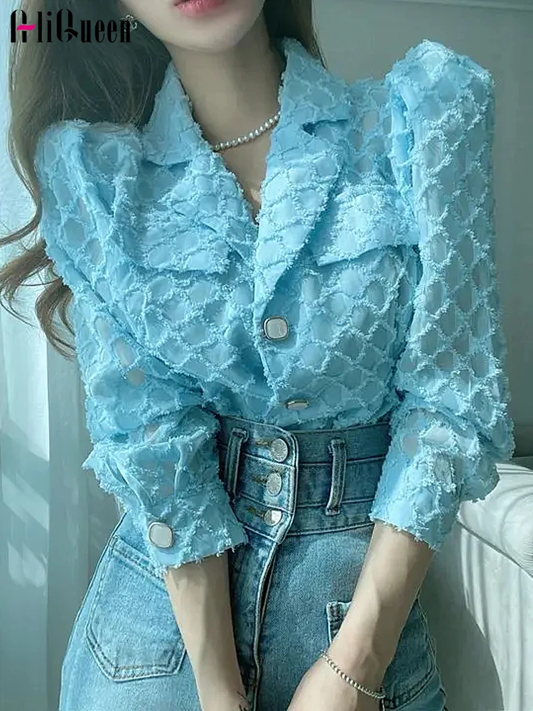 

Notched Puff Long Sleeve Blusas Mujer De Moda 3D Blouse Loose Top Casual Pink Shirt Korean Style Women Shirts Camisas Women Tops