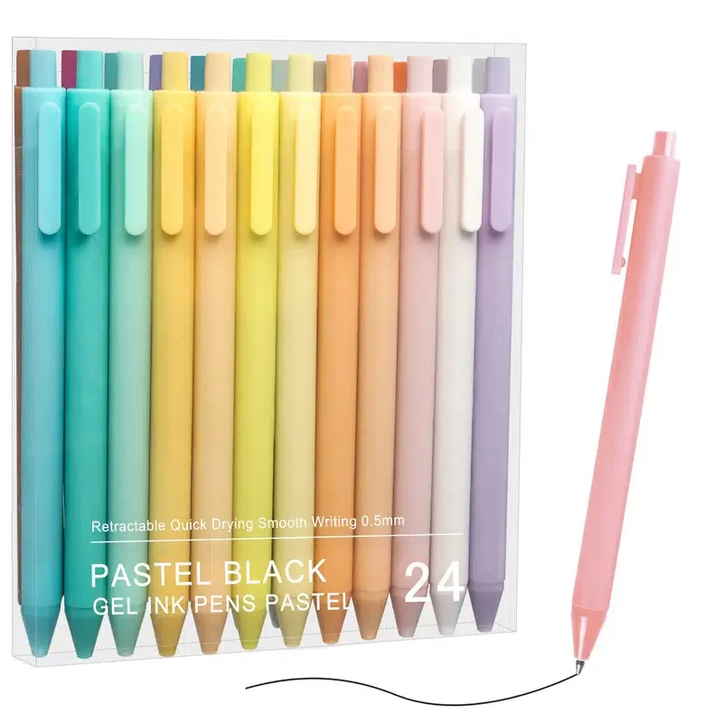 

Retractable Pastel Gel Pens, 0.5mm Fine Point Cute Pens For Journaling Writing Note Taking, Pretty Ballpoint Pens With Black Ink