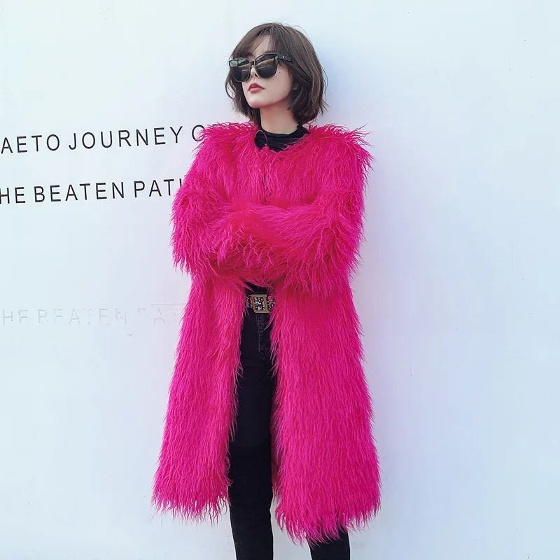 Women's imitation fur long fur coat personality coat