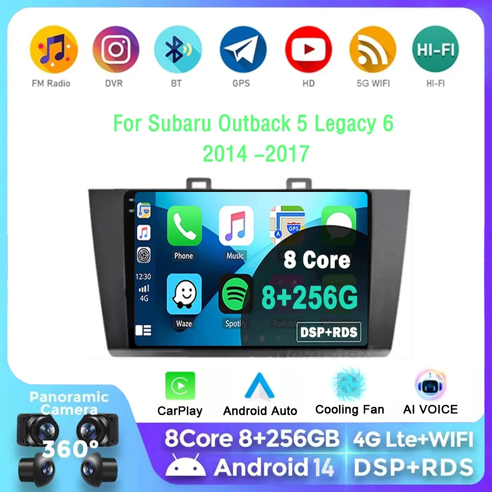 Android 14 для Subaru Outback 5 Legacy 6 2014 -2017 2K QLED стерео Автомагнитола мультимедийный