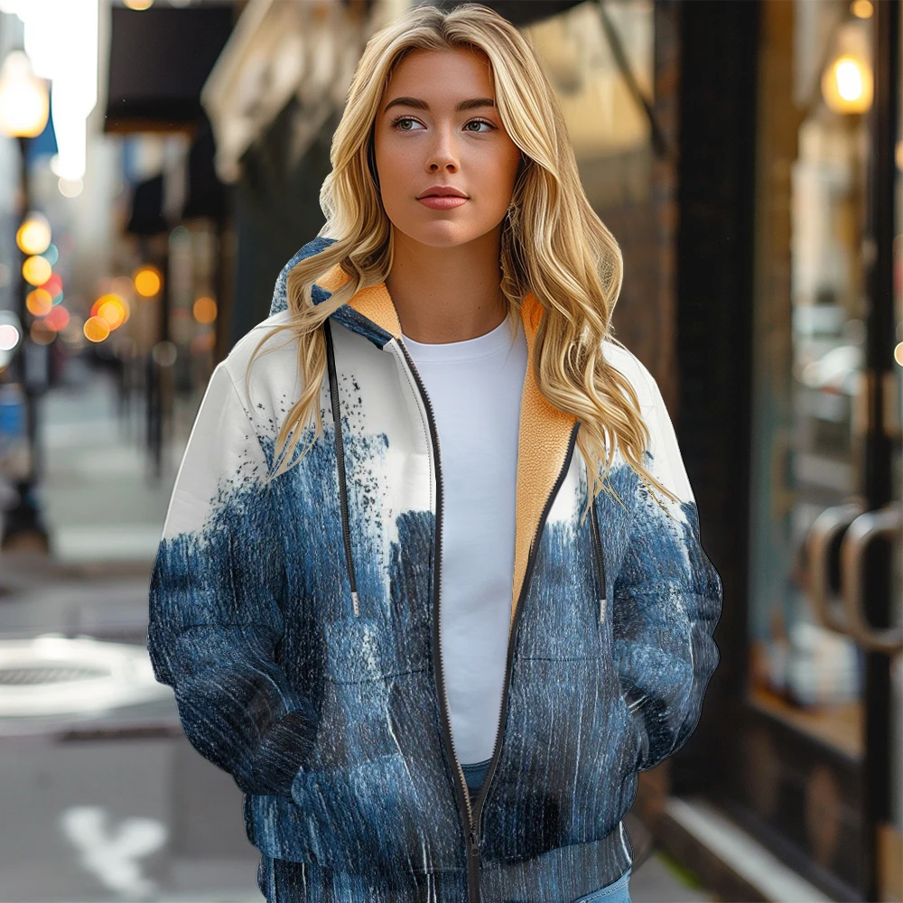 Женская толстая куртка с капюшоном карманное пальто на молнии принтом граффити