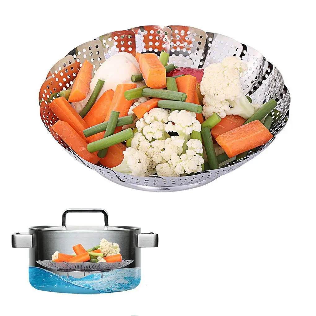 

Stainless Steel Folding Food Steamer Multifunctional Foldable Steaming Rack Vegetable Fruit Basket Expandable Kitchen Gadgets