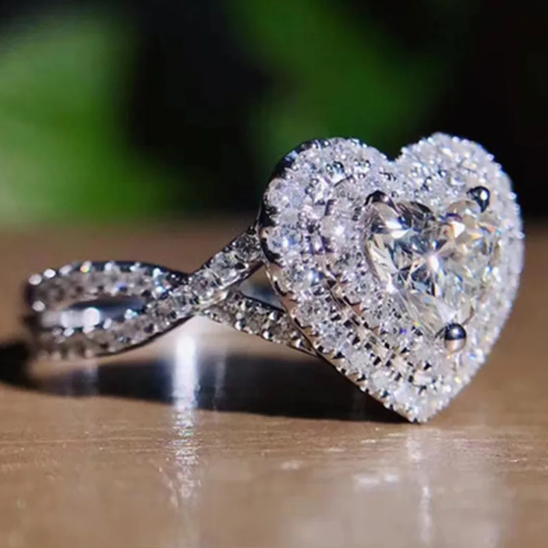 

Milangirl Romantic Female Heart-shaped Austrian Crystal Big White Zircon Wedding Rings For Women Valentine's Day s