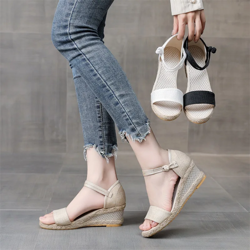 Сандалии женские с открытым носком эспадрильи на танкетке Повседневная летняя