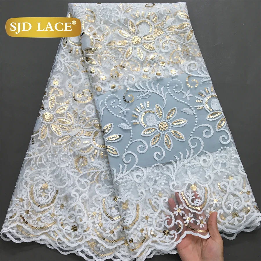 SJD LACE Африканская сетка с блестками Кружевная ткань 2024 Высококачественное