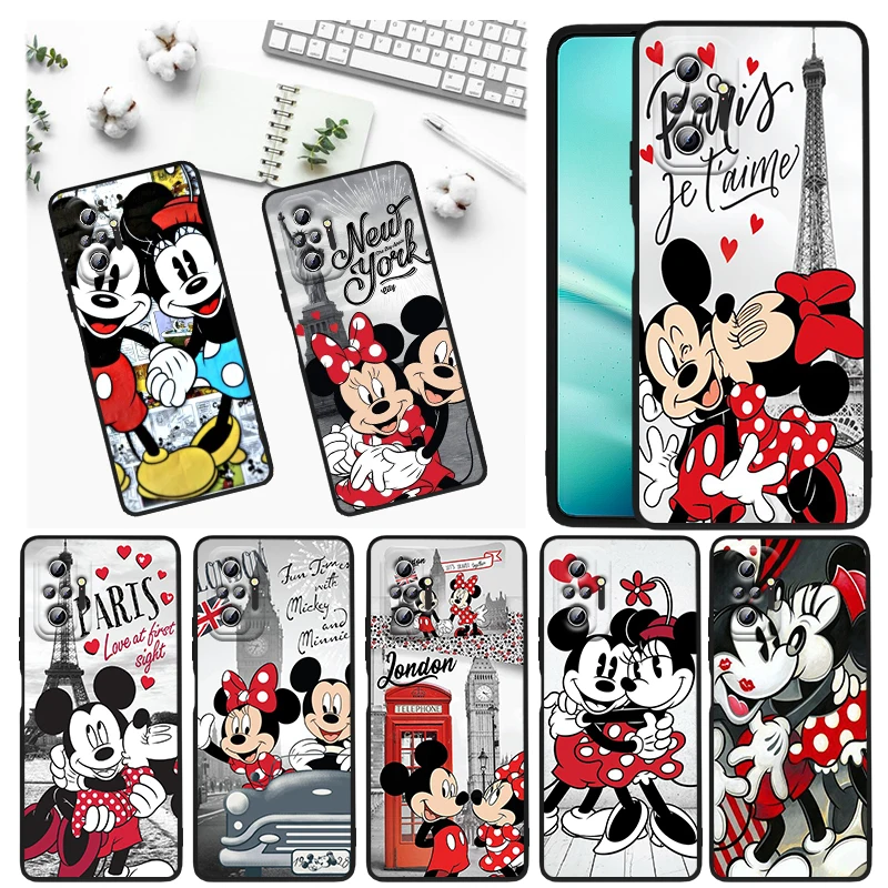 

Disney Paris Minnie Mickey Phone Case For Xiaomi Redmi Note 12 11E 11S 11 11T 10 10S 9 9T 9S 8T 8 Pro Plus 5G Black Funda