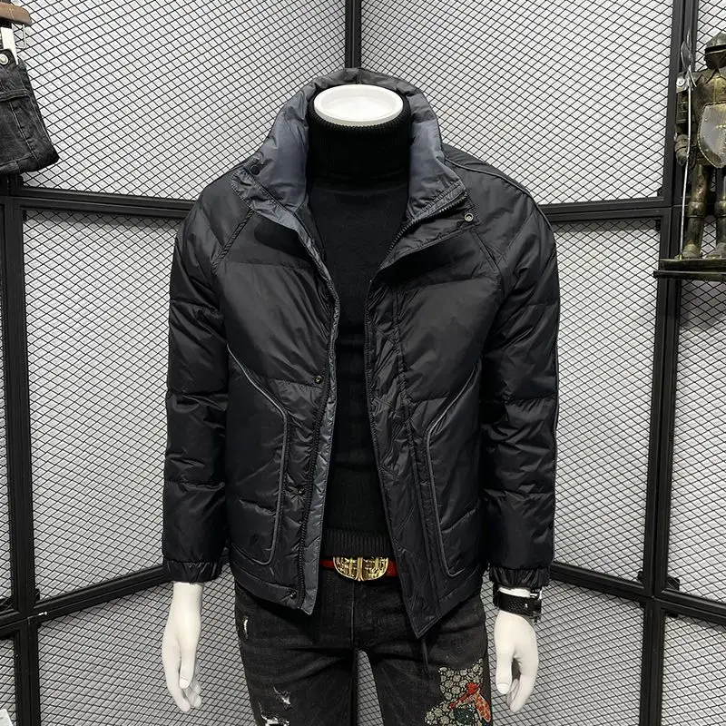 2023 Winter Men's New Fashion White Duck Down Jackets Male Stand Collar Warm Coats Men Short Solid Color Casual Outerwear S122