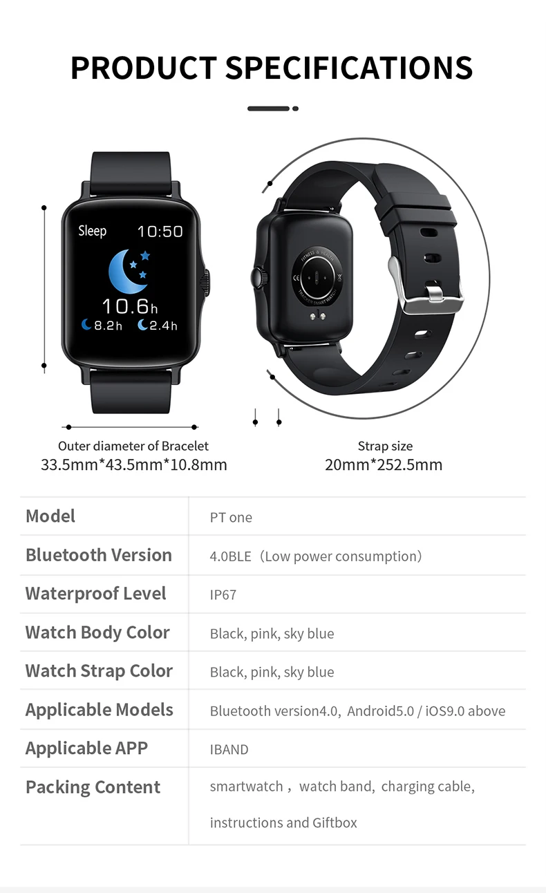 Factory price PT1 Big screen 1.44 inch IPS Color Sports Waterproof Smart Watch |