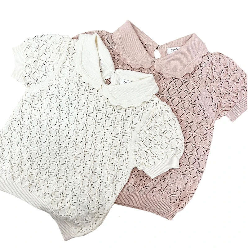 

Модная трикотажная футболка для маленьких девочек, хлопковая летняя футболка с коротким рукавом для маленьких принцесс, Детский свитер с в...