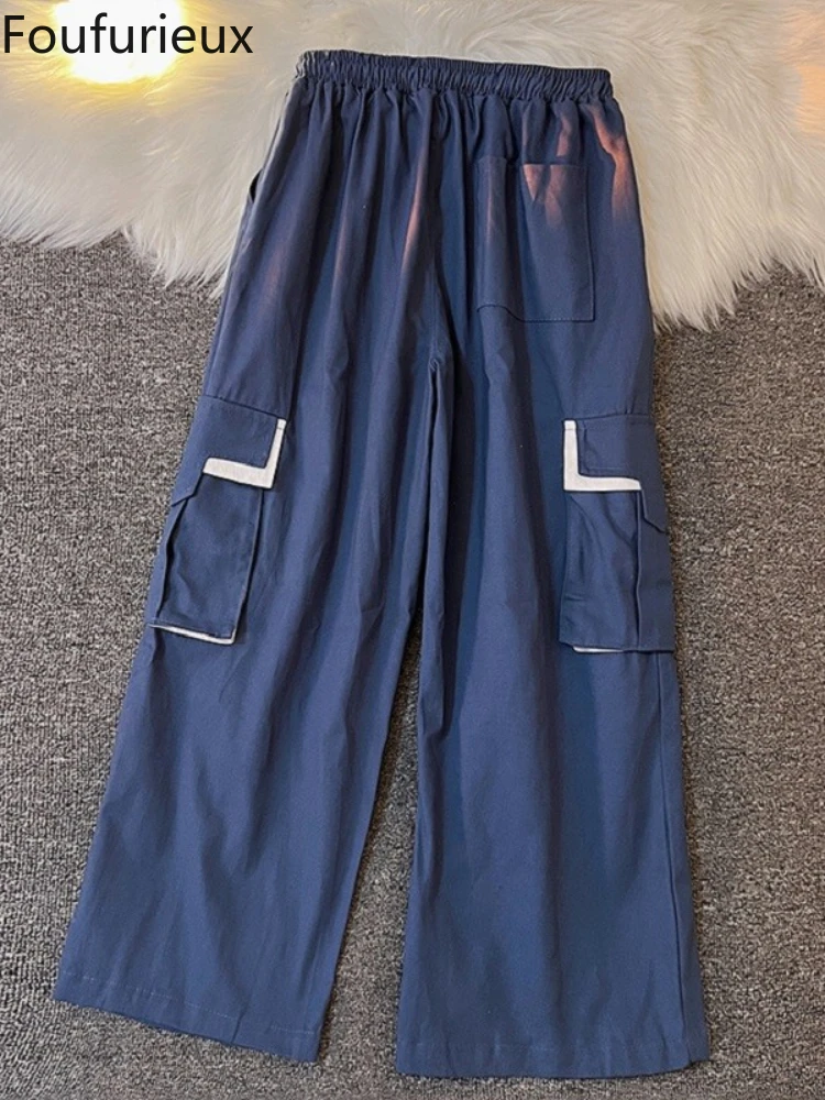 

Foufurieux Summer Men Cargo Pants with Zipper Pockets High Waist Harajuku Loose Straight Pants Women Streetwear Casual Harajuku