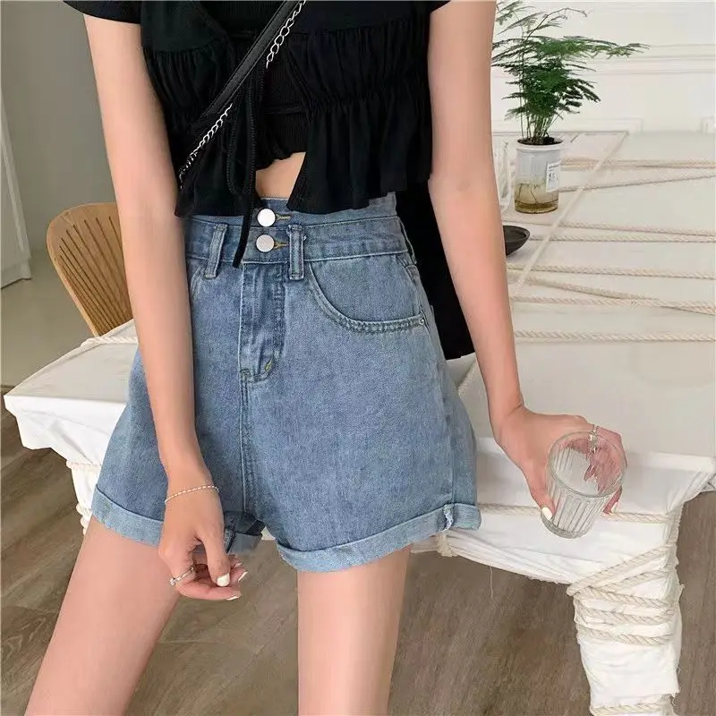 2022 New Casual High Waist Denim Shorts Women's Summer Pockets Slim Design Straight Jeans Short Women's Shorts Women's