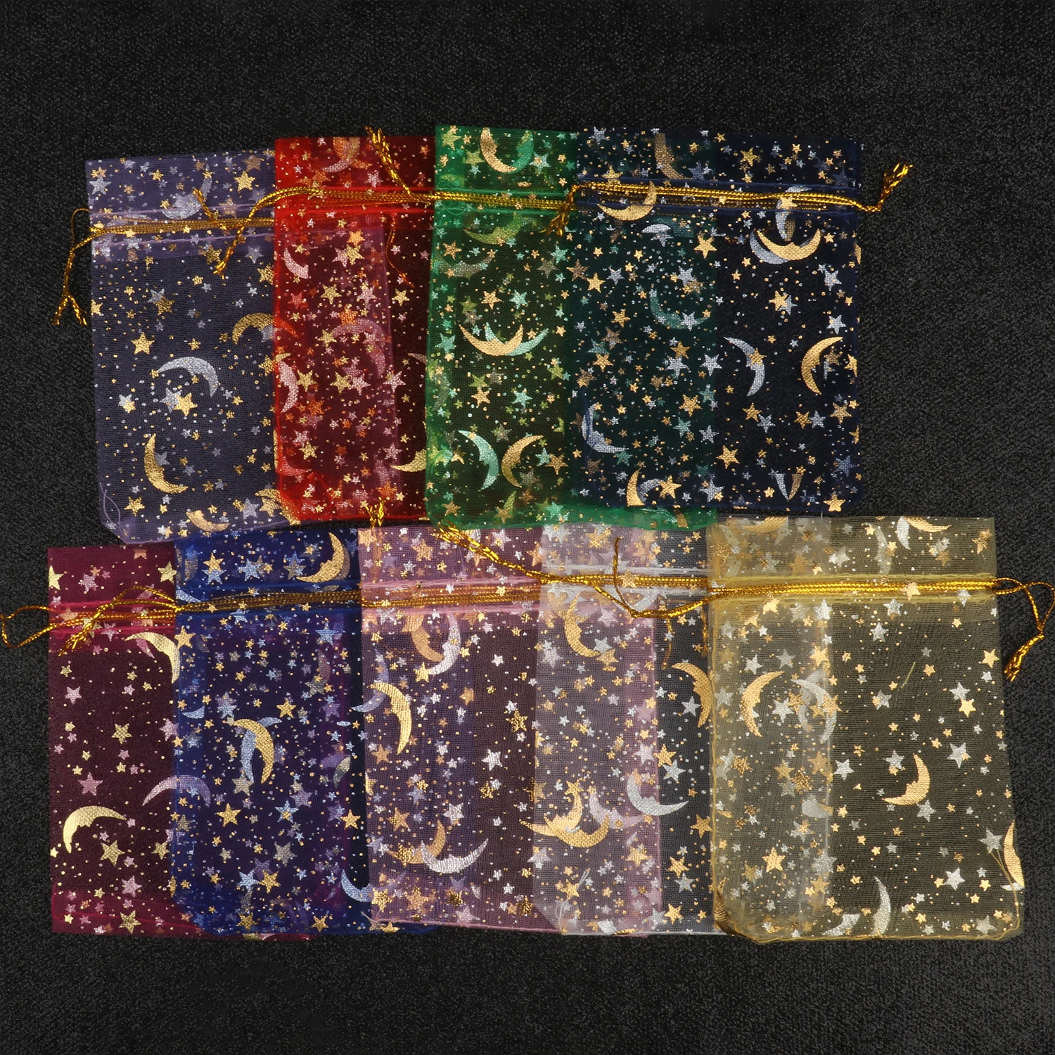 50 шт./партия, мешочки из органзы с принтом луны и звезд