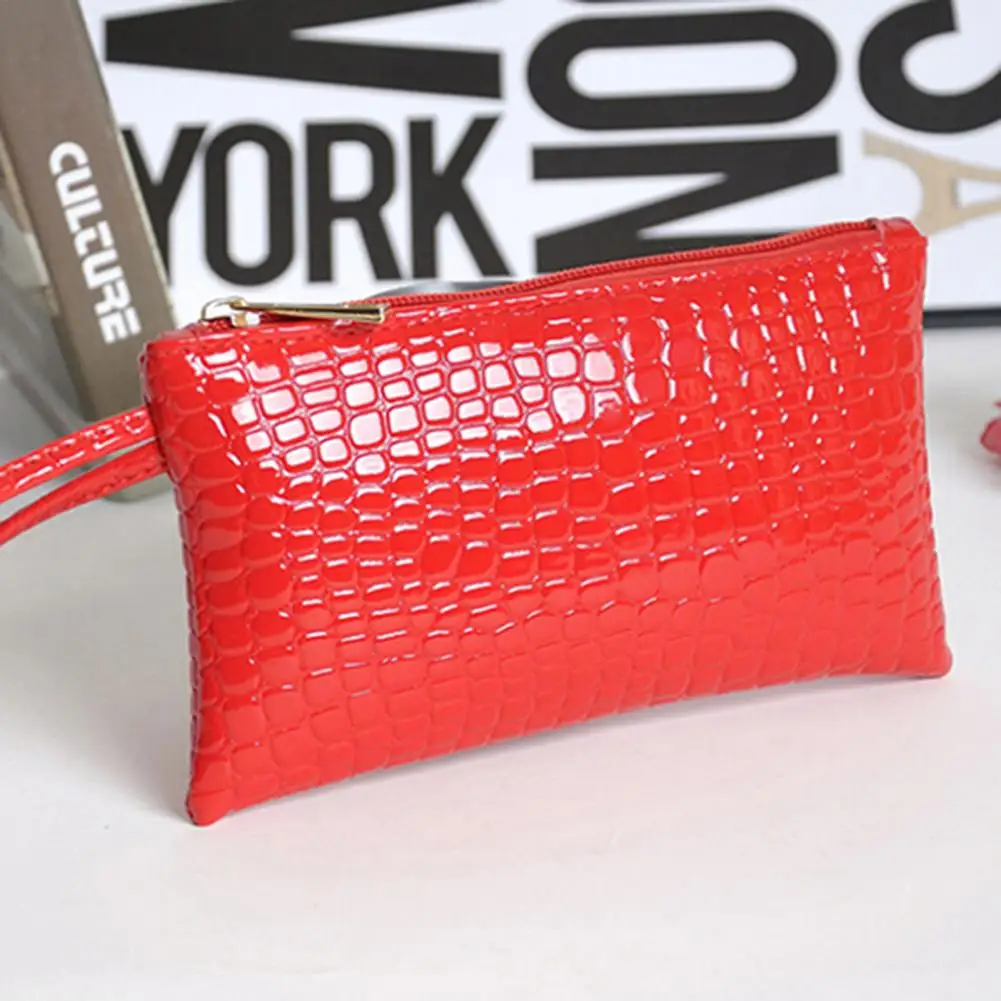 women purse zipper closure portable faux leather solid color phone handbag for work free global shipping