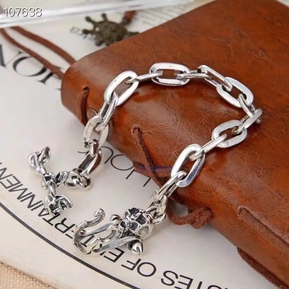 

S925 silver live web celebrity fashion man bracelet character skeleton woven fashion cool hand rope bracelet