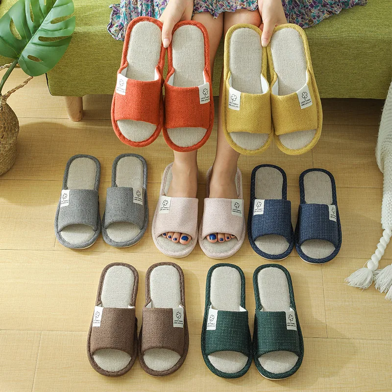 

Linen Slippers Women Men Spring Autumn Home Flip Flops Thick Platform Soft Sole Slide Lady Lovers Couples Slip On Flats 2023 new