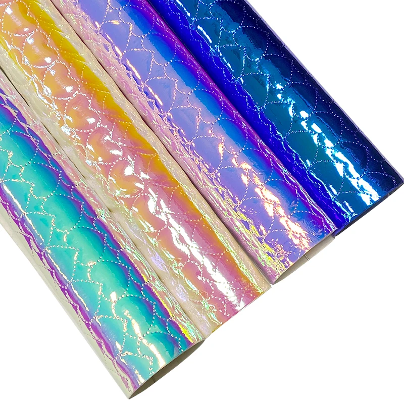 

XHT Heart Shape Pattern Embossed PU Holographic Metallic Dichroic Faux Leather Fabric Sheet for Shoe/Bag/Handbag/Craft