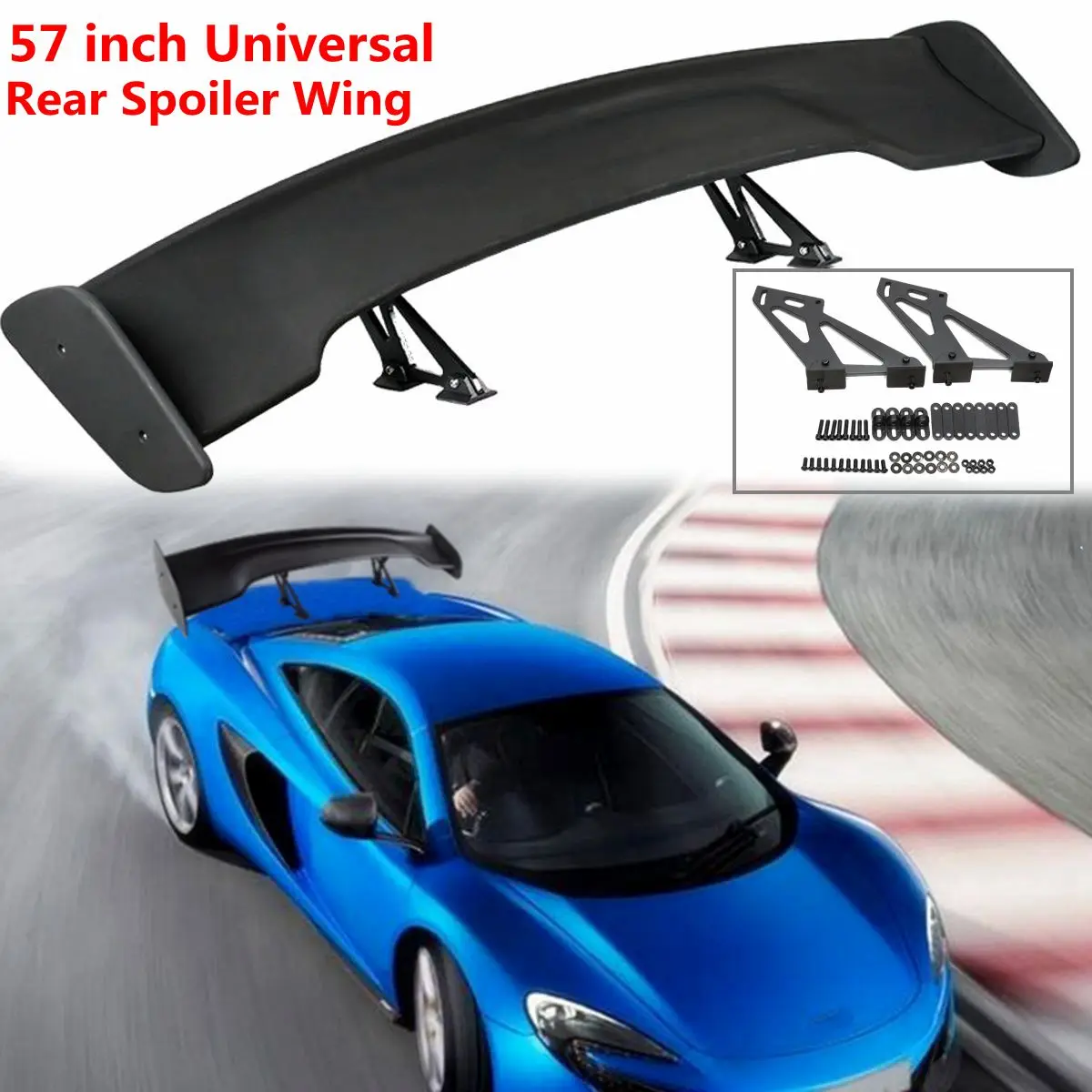

57" Black Universal Dumb Black Adjustable Car Light Weight GT Rear Wing Spoiler Tail Trunk Lid Lip for BMW/Benz