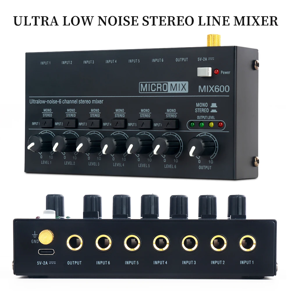 

Ultra Low Noise Stereo Line Mixer Mini Professional Sound Mixer Power Supply DC5V Easy Operation 4/6 Channel Audios Mixer