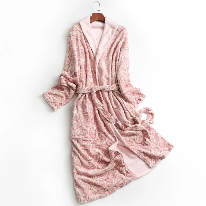 

Ladies Nightgowns Lapel flannel Thickening In Winter New Long-sleeved Sleep Wear Robe For Women Super Size
