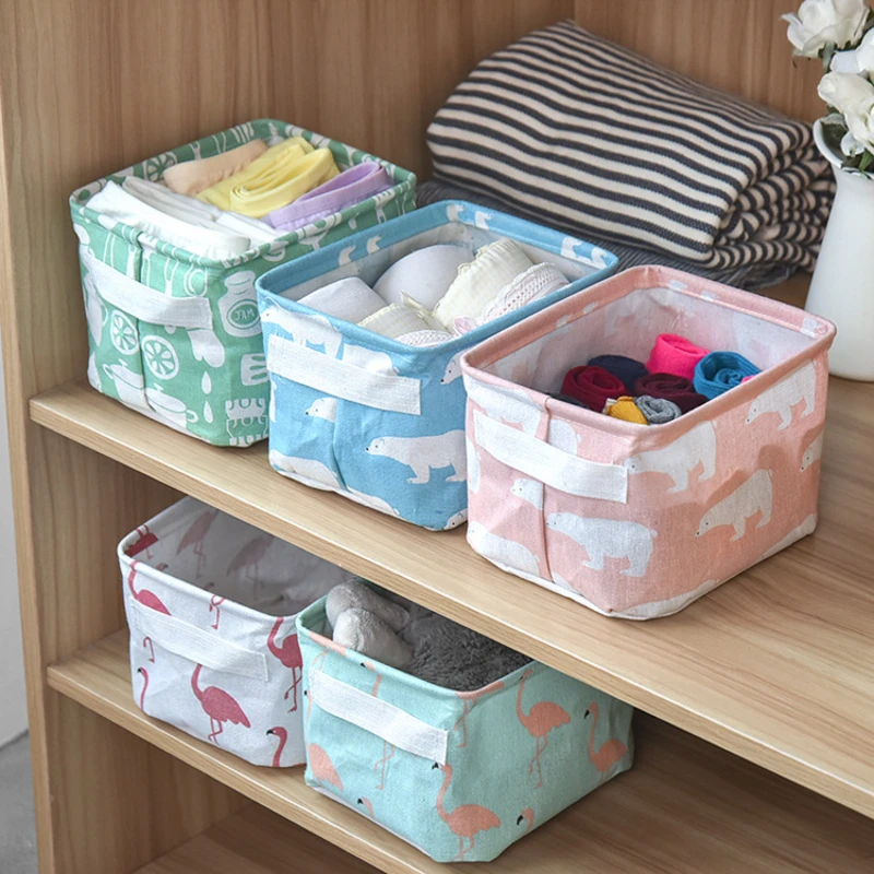 

Linen Desktop Storage Box Waterproof Toy Sundries Storage Basket Cosmetic Underware Storage Organizer Office Stationery