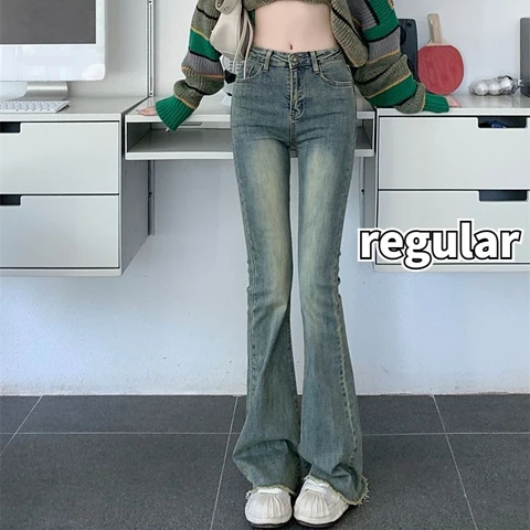 Джинсы-клеш Женские узкие с завышенной талией, модные брюки из денима в винтажном стиле ретро, Корейская уличная мода, Y2k