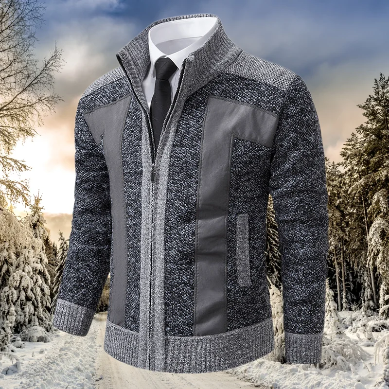 Мужской вязаный кардиган флисовый свитер водолазка джемпер повседневный стиль