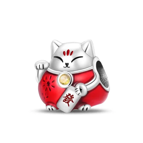 Женский браслет из серебра 925 пробы, с красной кошкой на удачу