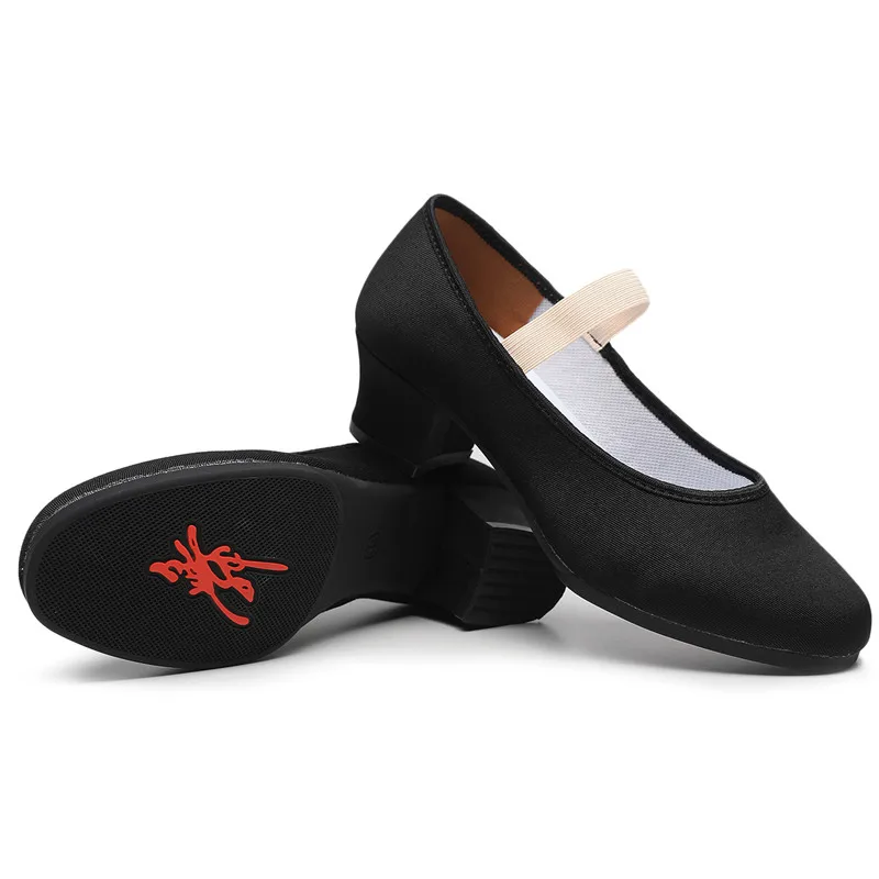 SUN LISA Women's Lady's Girl's Teacher's Dancing Shoes Soft Pointe Ballet Jazz Dance Shoes Canvas Chunky Heel