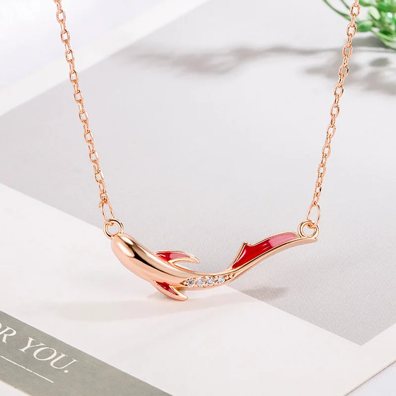 

Rose Gold Red Carp Oil Drip Zircon Necklace Luxury Titanium Steel Gold-plated Women's Necklace Valentine's Day Jewelry Gift