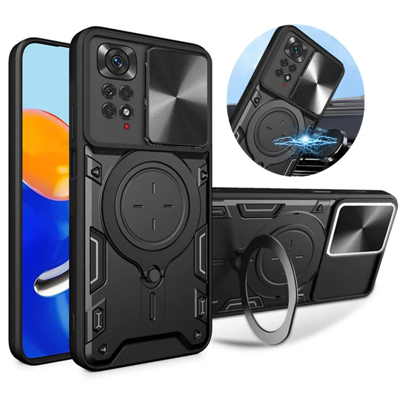

For Redmi Note 11 4G Case Stand Holder Magnetic Car Ring Armor Back Cover for Redmy Note 11 S 11S Note11 Global Phone Cases